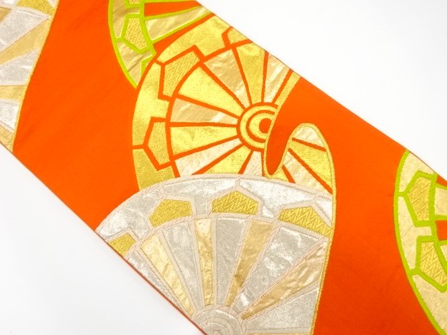JAPANESE KIMONO / ANTIQUE FUKURO OBI / SILK / WOVEN WHEEL ON WAVES